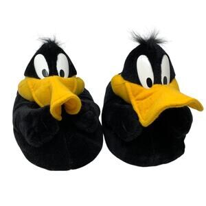 VTG Daffy Duck Plush Slippers Warner Bros Looney Tunes Adult 7-8 Black Yellow